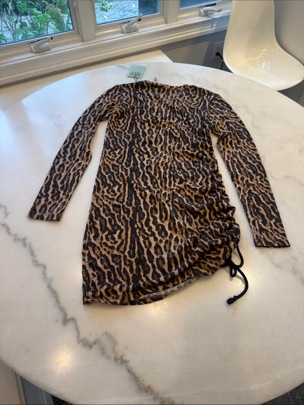 NWT Pam & Gela Brown and Black Leopard-Print Long Sleeve Side-Ruched Dress - Picture 6 of 6